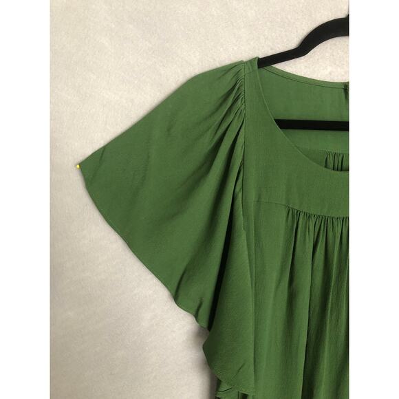 Maeve Women's Small Cape Sleeve Gathered Front Top Green - Picture 3 of 6